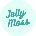 
                    Logo with the text 'Jolly Moss' in a cursive, playful font, centered on a light mint green circular background.